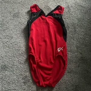 GK Elite Red Black Lace Accent Gymnastics Leotard Sz CM